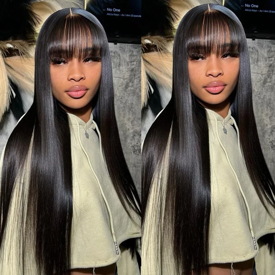 Straight Human Hair Wig With Bangs 3x1 Middle Part Lace Wig Straight Wig 200% Density Human Hair Brazilian 100% Human Hair Wigs