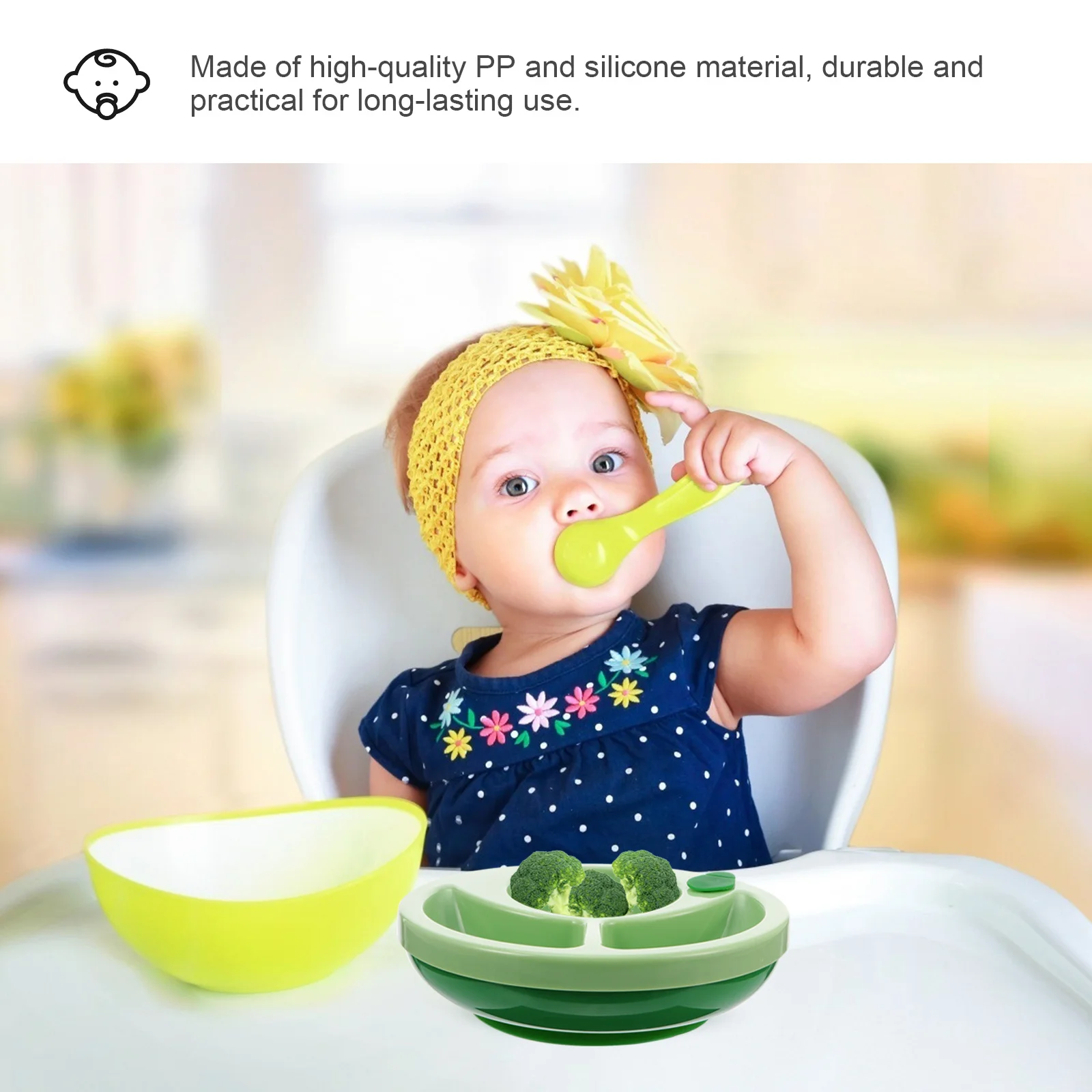 

1 шт. Противоударная силиконовая тарелка-присоска для кормления младенцев, прочная, с разделителями, термоизолированная, без бисфенола-А, из полипропилена