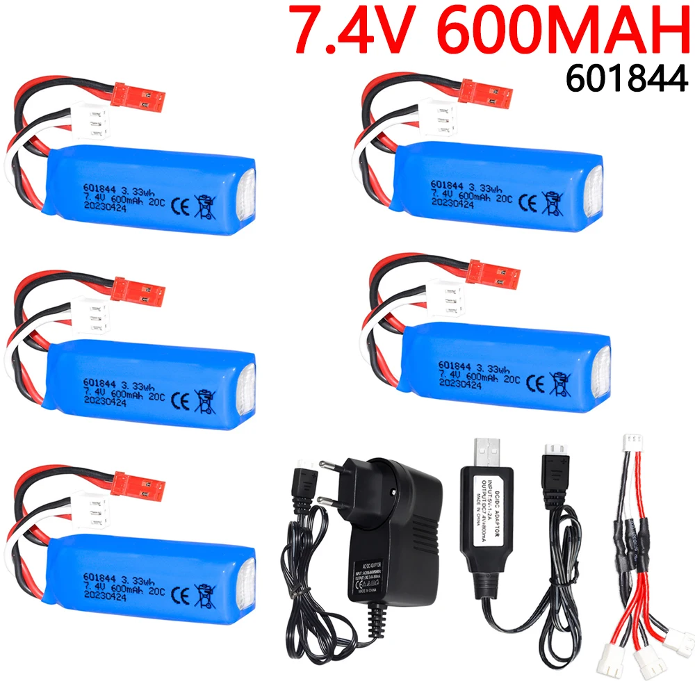 

7.4V 600mAh Lipo Battery and USB Charger for WLtoys K969 K979 K989 K999 P929 P939 RC Car toys accessories 2S 7.4v 601844 Battery