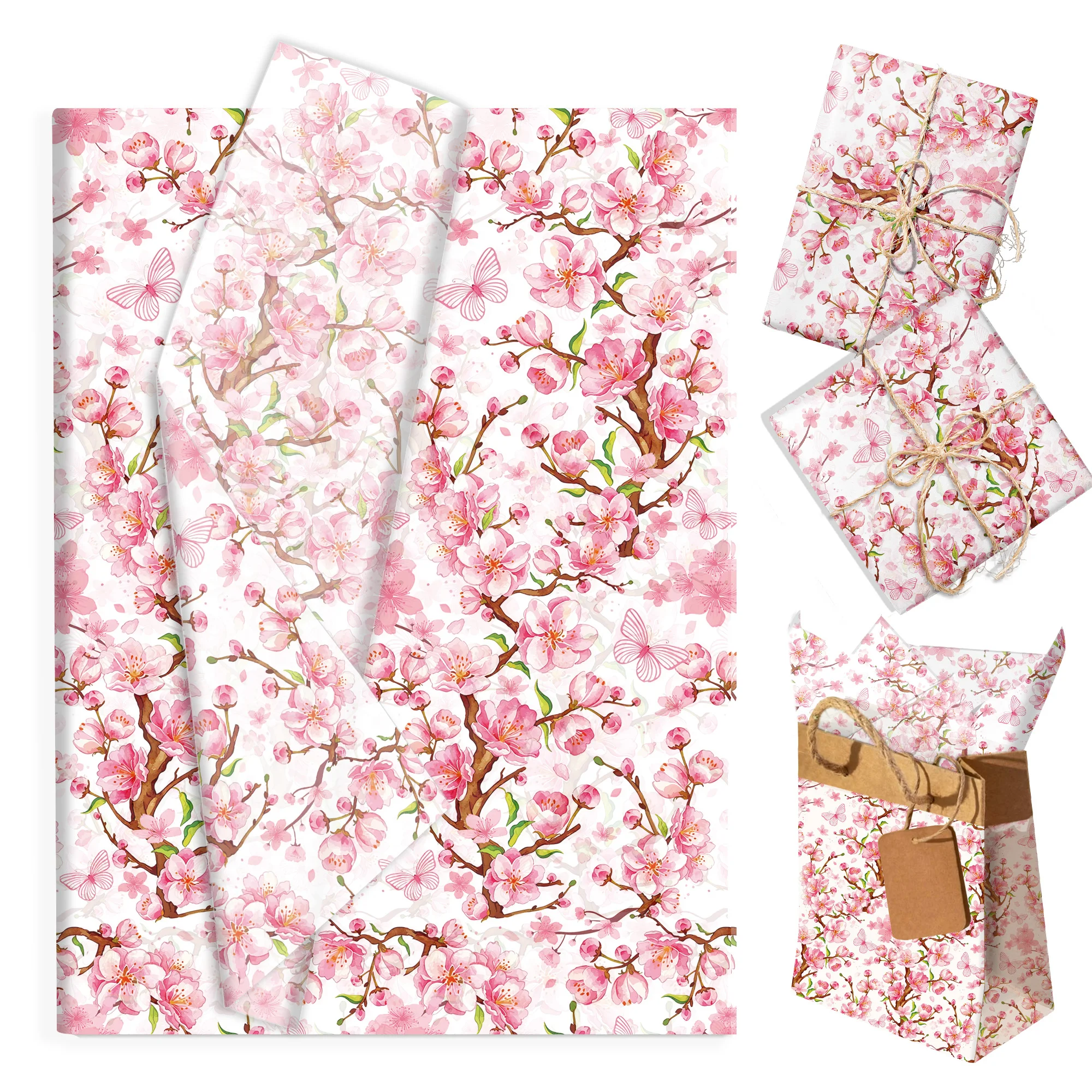 20/50 Stück rosa Kirschblüten-Seidenpapier, Geschenkbox, Geschenkpapier, Verpackungspapier, Geburtstag, Hochzeit, Dekoration, Partyzubehör