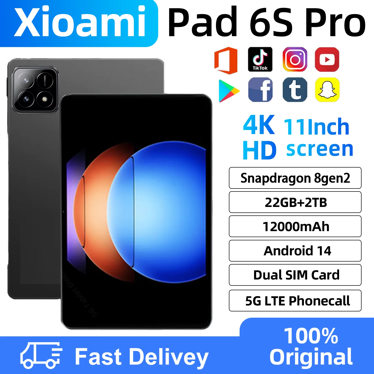 

2024 НОВЫЙ оригинальный планшет MI Pad 6S Pro 11 дюймов Snapdrago 8gen2 HD 4K Android 14 16 ГБ + 1T 12000 мАч 5G Dual SIM WiFi GPS Tablet PC