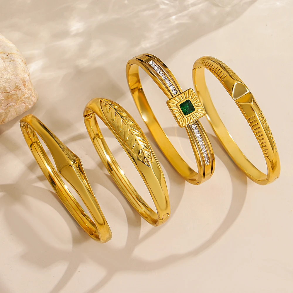 

DODOHAO 6 Styles Inlaid Zircon Stainless Steel Bracelet Bangle for Women Waterproof Gold Color Round Open Bangles Jewelry Gift