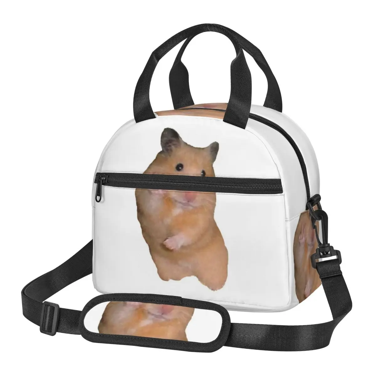 Peace Sign Hamster Insulated Lunch Bag for School Picnic Storage Food Boxes Portable Cooler Thermal Lunch Box Tote