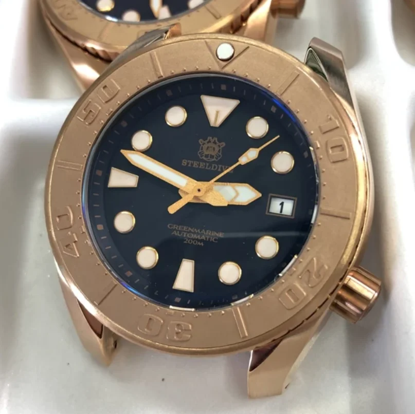 

Мужские автоматические часы STEELDIVE, 44,9 мм, бронзовые механические наручные часы с сапфировым стеклом, 20 АТМ, водонепроницаемые, BGW-9, светящиеся, NH35