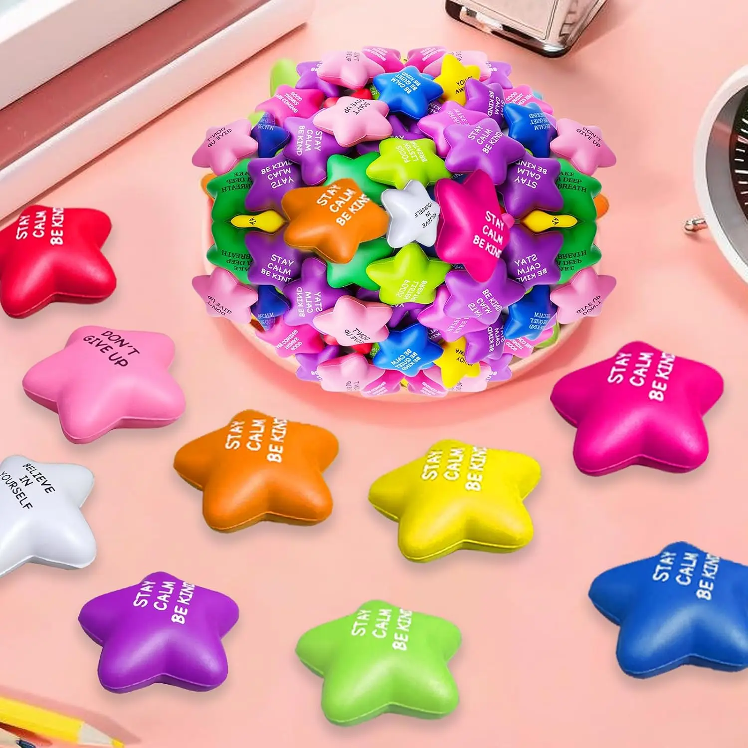 200PCS Star Stress Balls Bulk, Motivational Soft Foam Squeeze Toys for Adults & Kids, Fidget Anxiety Relief Party Favors