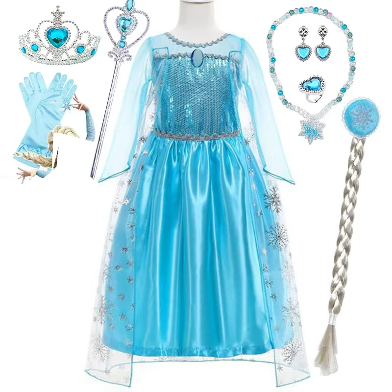 Snow Queen Princess Dress for Toddler Girl Elsa Festival Carnival Fancy Kid Birthday Party Clothing Lovely Halloween Cosplay