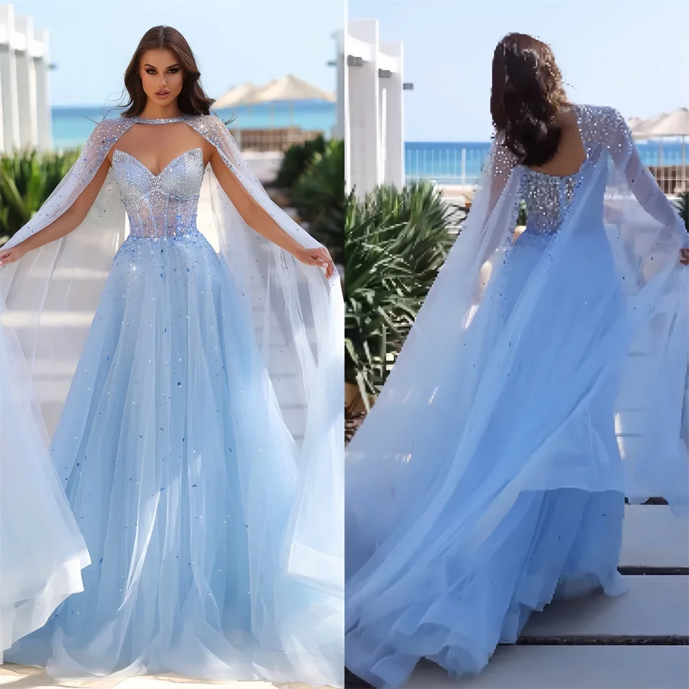 

Prom Gown Formal Dearin Strapless Ball Floor Length Skirts Sequin Tulle Draped Stole Sleeveless Bespoke Occasion Dresses Evening