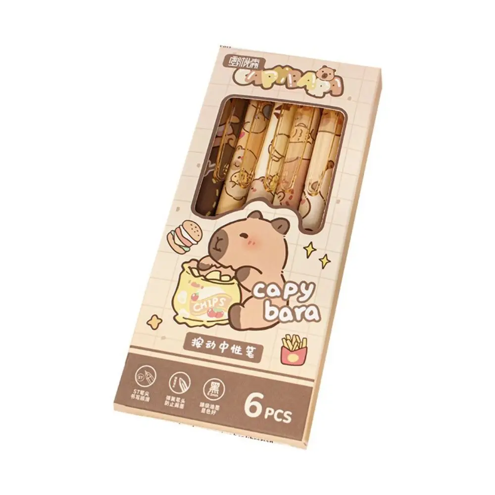 

6pcs Cartoon Black Ink Capybara Gel Pen Quick-drying Writing Stationery Press Pen 0.5mm Exam Pen School