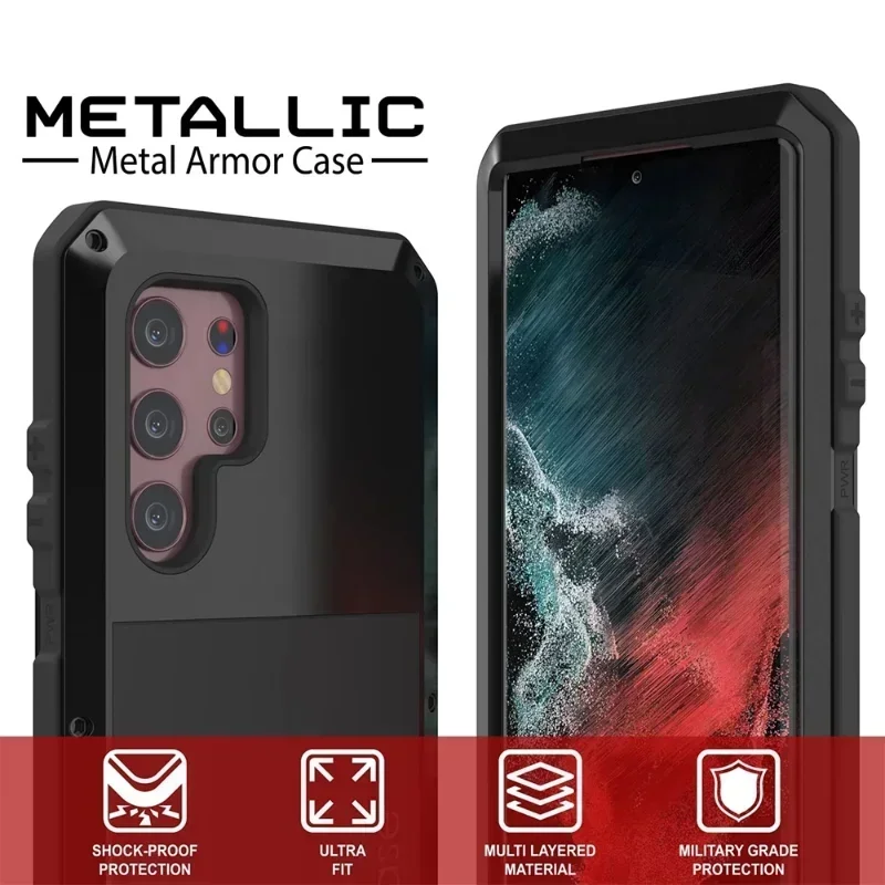 Etui na Samsung S26 S25 S24 S23 Ultra Plus, wytrzymała ochrona, pancerne metalowe aluminiowe etui na telefon, luksusowa obudowa. — zdjęcie produktu 3