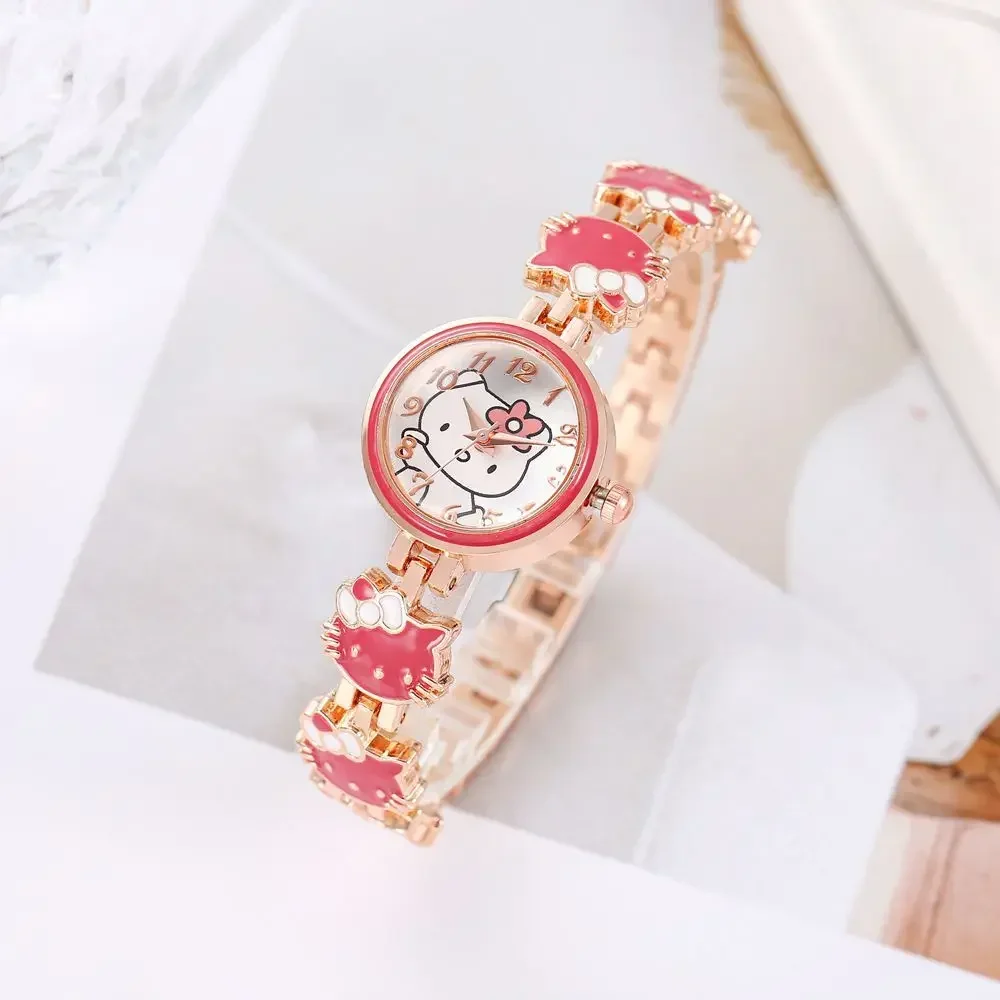 New Anime Kitty Fashion Watch Kawaii Cute Temperament Children Bracelet Steel Band Watch Ladie Student Electronic Quartz Watch