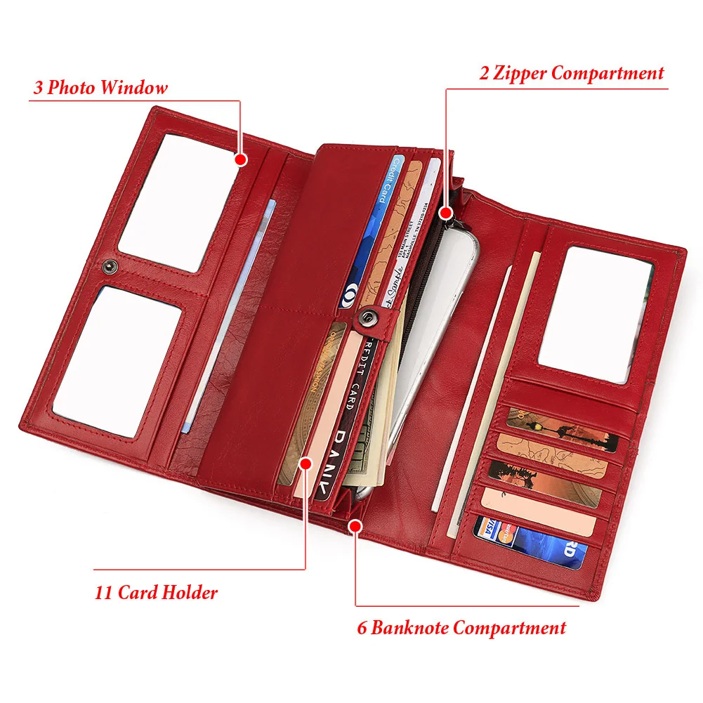 نقش جلد طبيعي المرأة محفظة طويلة مع حقيبة الهاتف سستة عملة جيب محفظة فاخرة مخلب محافظ للسيدات Portfel