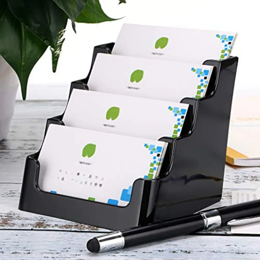 2 Packs 4-Tier Acrylic Business Card Holder Desktop Index Card Stand Filing Cards Diaplay Organizer for Office Reception Counte