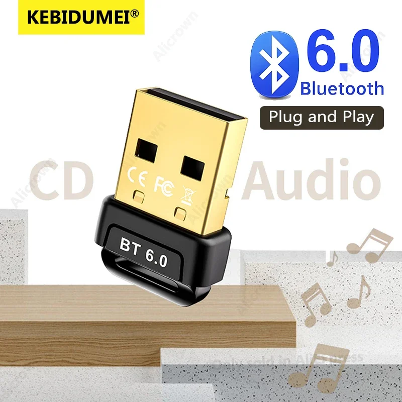 New Bluetooth 6.0 Adapter for PC USB Bluetooth 5.4 Dongle Receiver for Speaker Mouse Keyboard Audio Transmitter For Win8.1/10/11