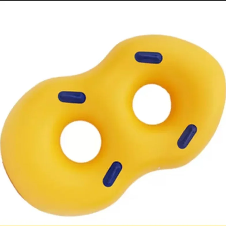 Yellow Color Twin Pool Float with Handle Two Person Swim Floater Double Inflatable Swimming Ring