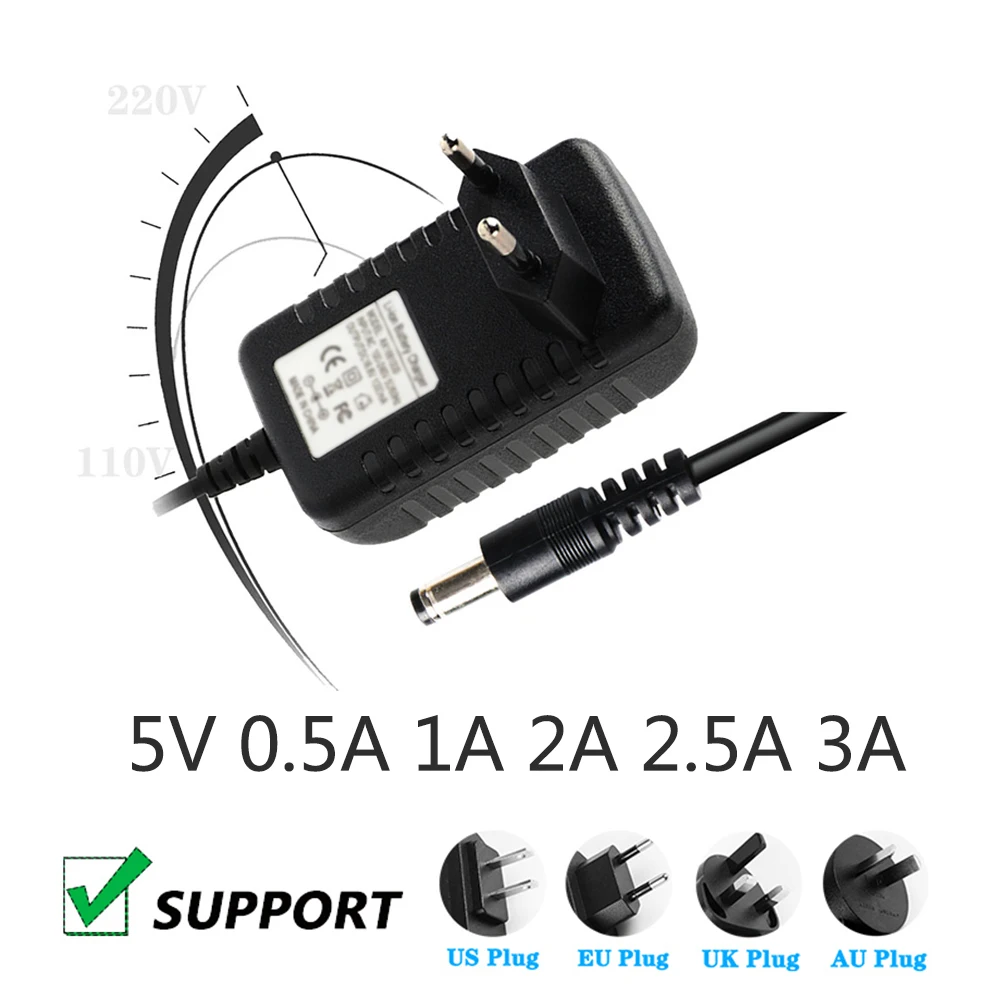 Adapter DC 5V 0.5A 1A 2A 2.5A 3A AC 100-240V Converter Power Adaptor 5 V Volt 1000MA Power Supply Charger 5.5*2.1MM