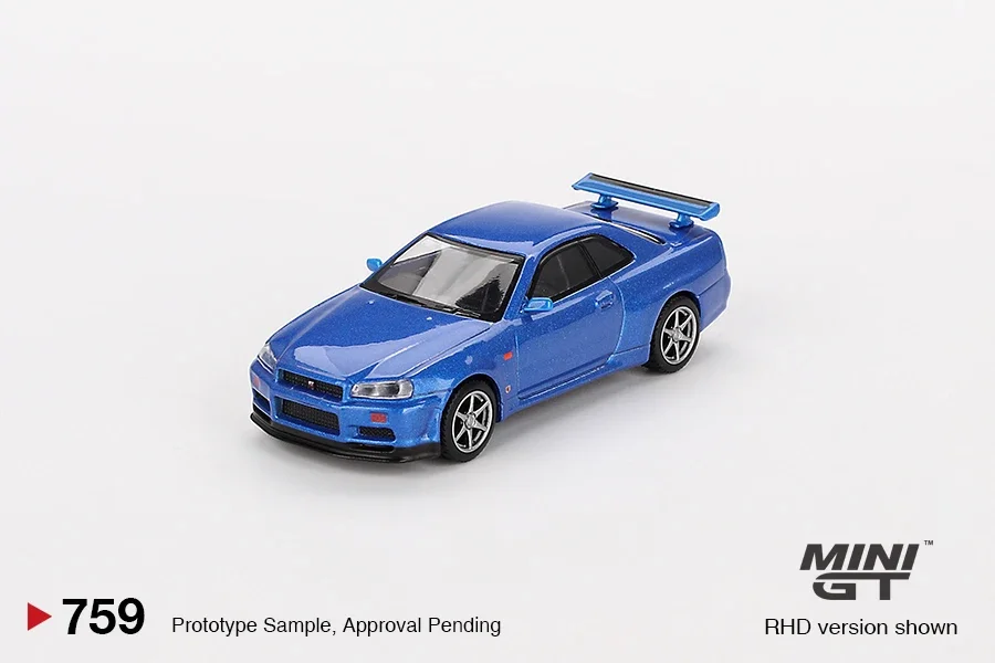 MINIGT 1:64  Skyline (R34) V-Spec Bayside Blue  Diecast Model Car