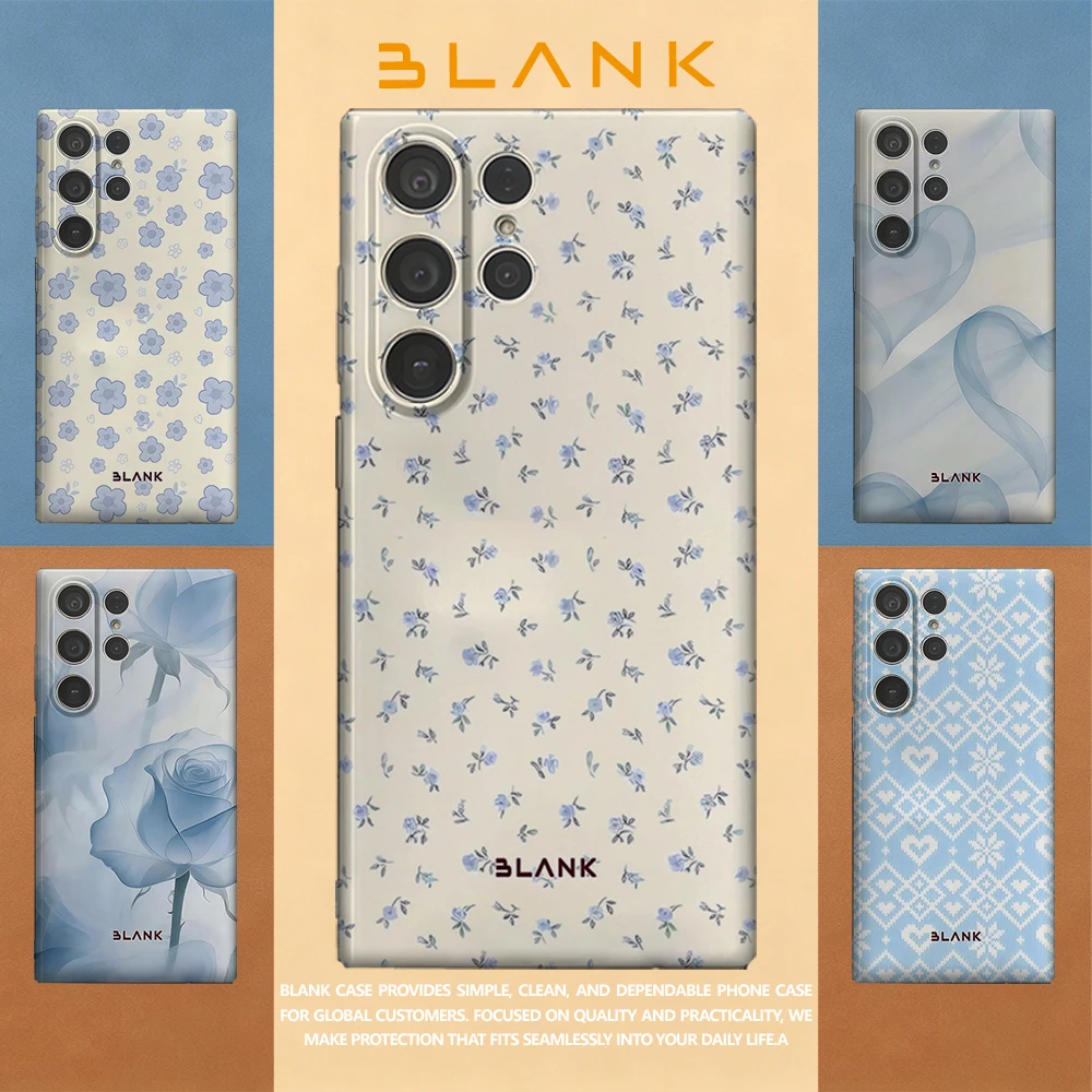 Pale Blue Floral Print For Samsung Galaxy S26 S25 S24 A56 A36 Phone Case Protection Cover for Women Girl Blank