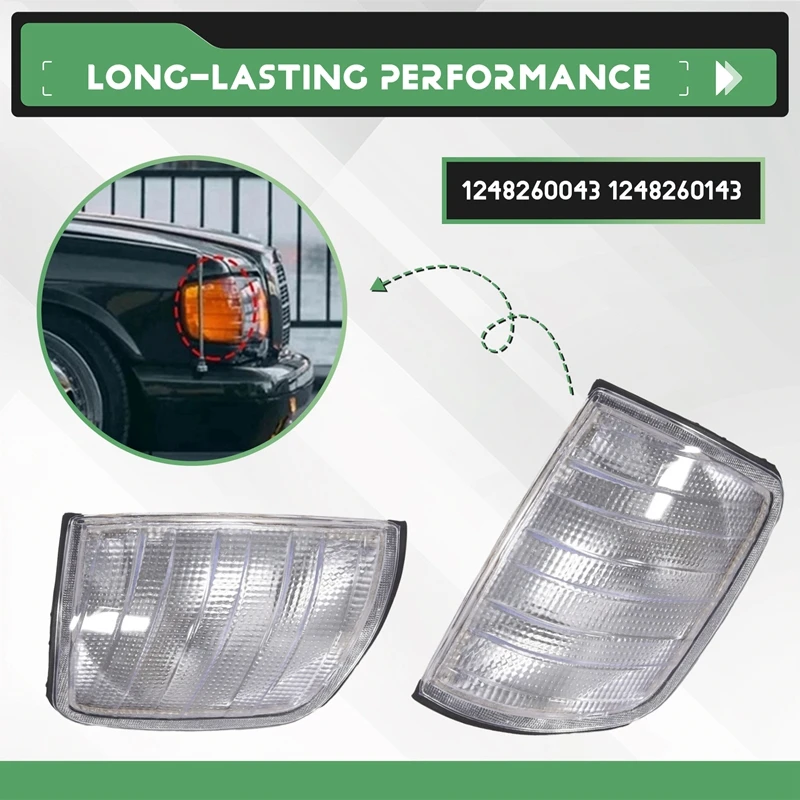 Car L+R White Corner Lights Turn Signal Lights for W124 E-Class Sedan -95 1248260043 1248260143-A10G