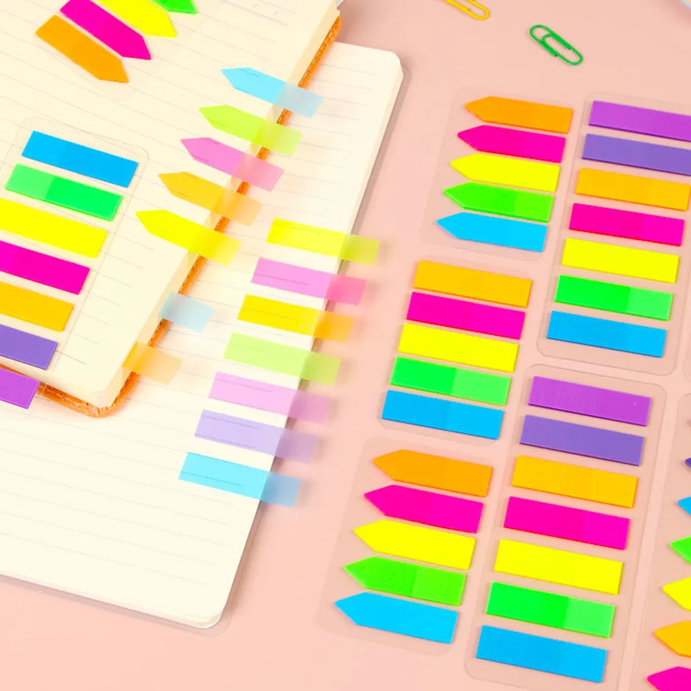 10Pcs Fluorescent Index Stickers Translucent Self-Adhesive Book Labels Page Index Decals for Reading Notes Computer Message