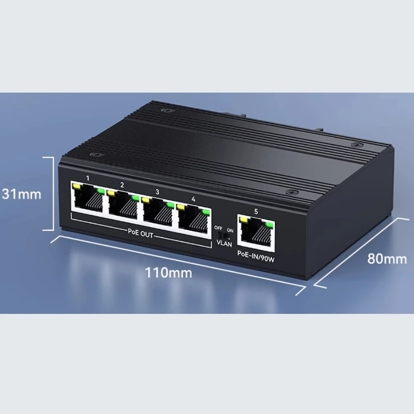 Industrial 5 ports Gigabit PoE Network Extender;1(PoE IN) to 4(PoE OUT) POE repeater