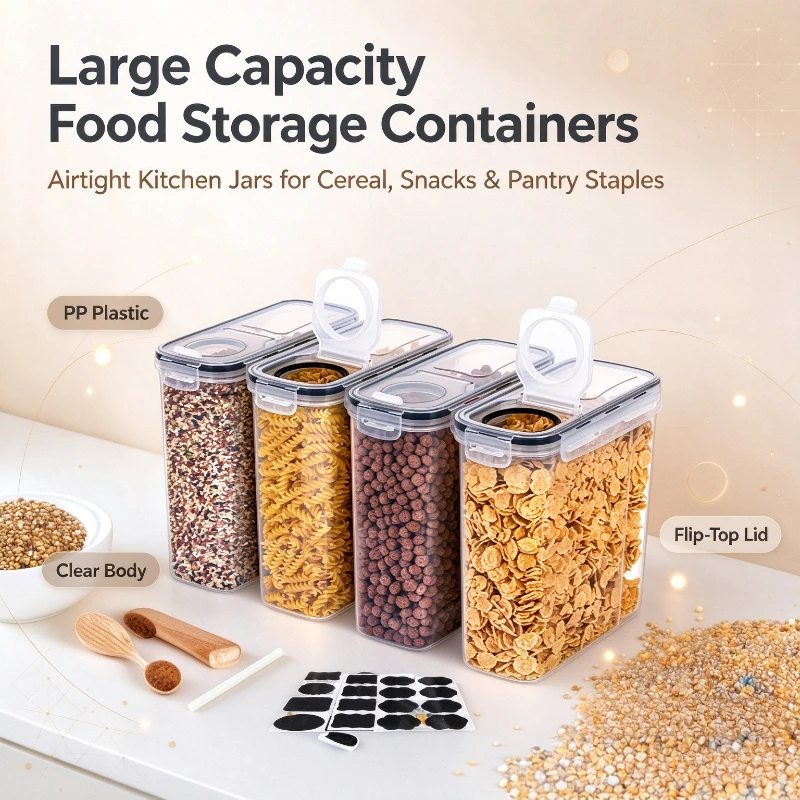 4pcs-household-pp-plastic-rice-bucket-airtight-grain-storage-jar-moistureproof-insectproof-container-for-cereals-and-dry-goods