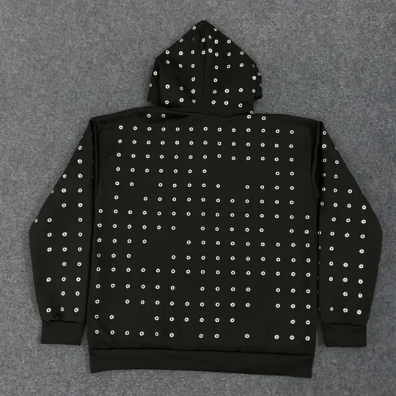 الخريف الأوروبي الأمريكي الجديد كامل ثقب دائري الديكور الأعلى العصرية سستة سترة مقنعين البلوز الرجال الملابس النسائية #6