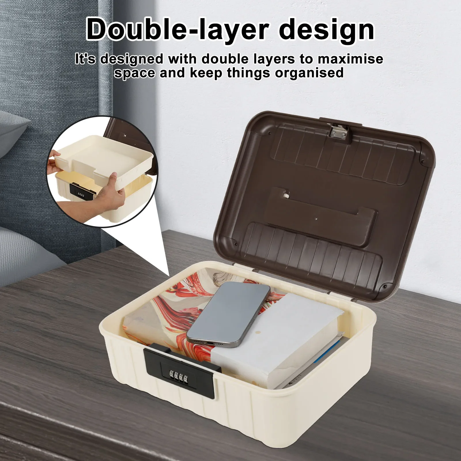 Four Digit Password Lock Safe Box Portable Money Jewelry Privacy Security Storage Box Large Capacity Household Office Organizer