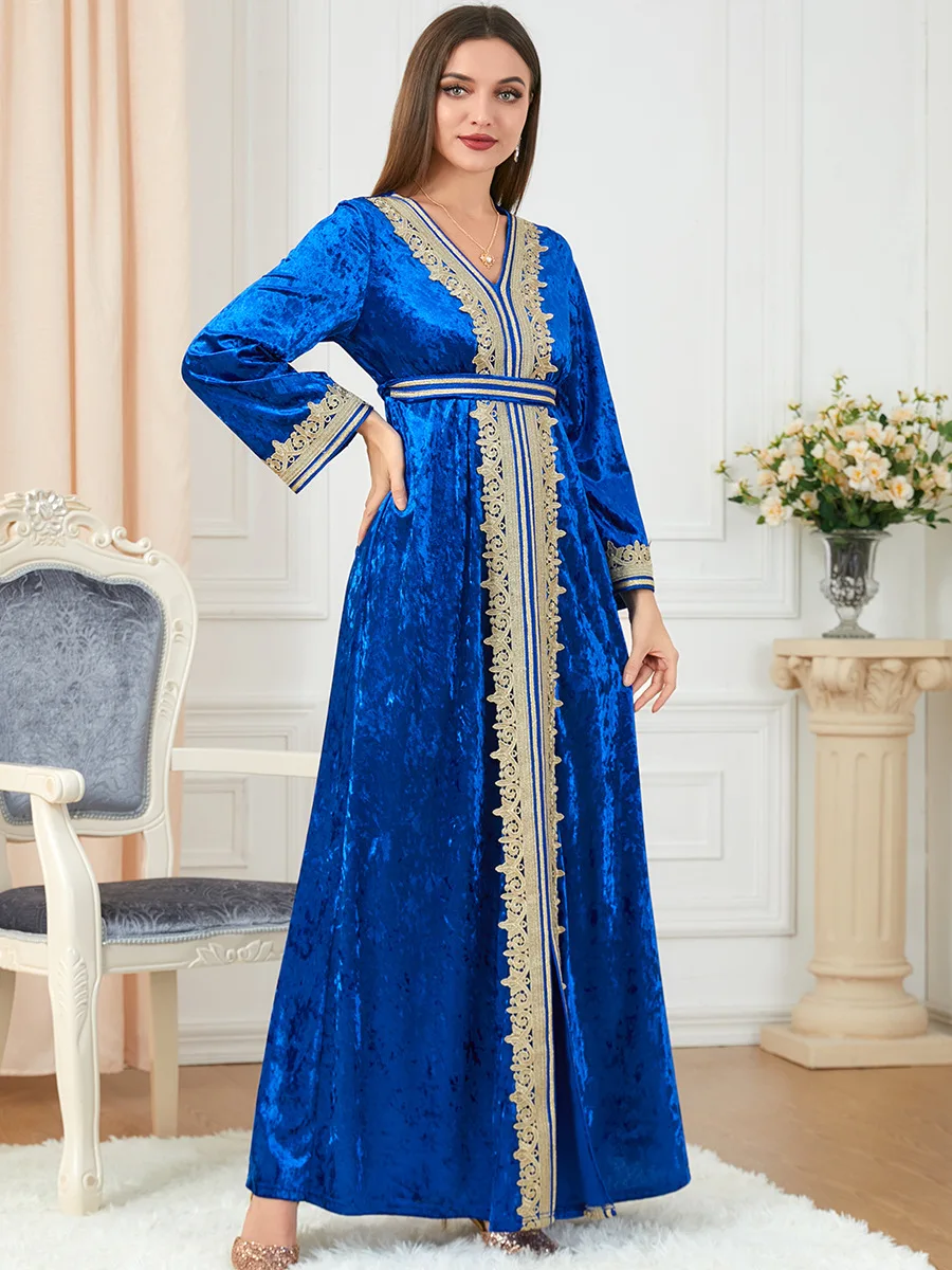 Winter Velvet Muslim Dress Women Abaya Autumn Morocco Party Dress Thicken Abayas Kaftan Abaya Islam Turkey Arabic Long Robe 2022