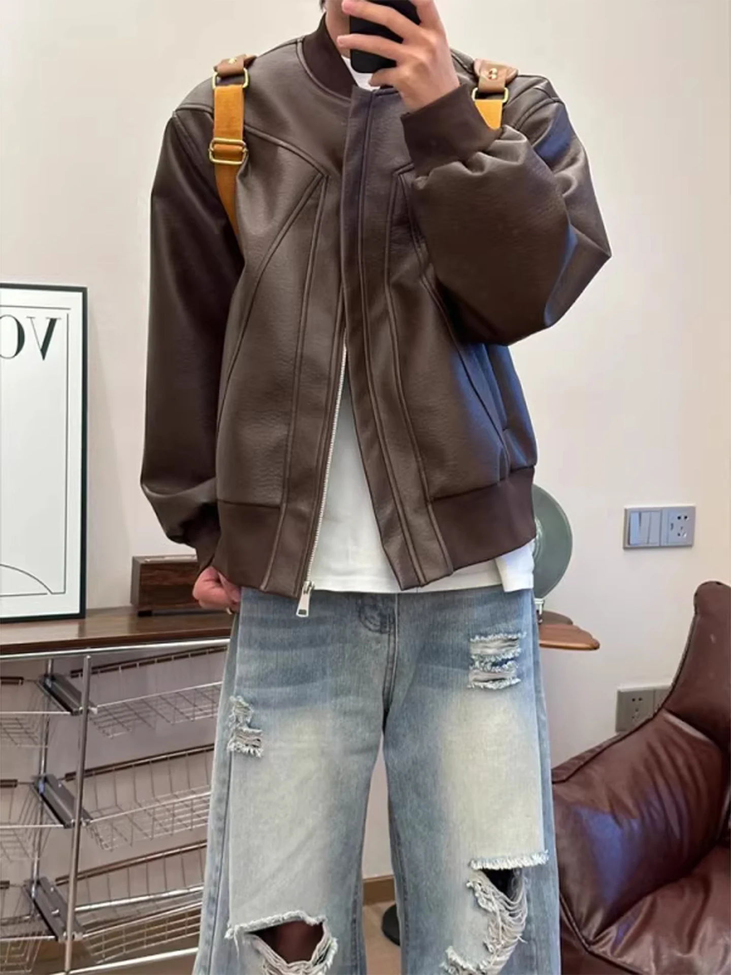 

Куртка-пилот Harrington из коричневой искусственной кожи для мужчин, в американском ретро-стиле, дизайнерская новинка для осеннего сезона