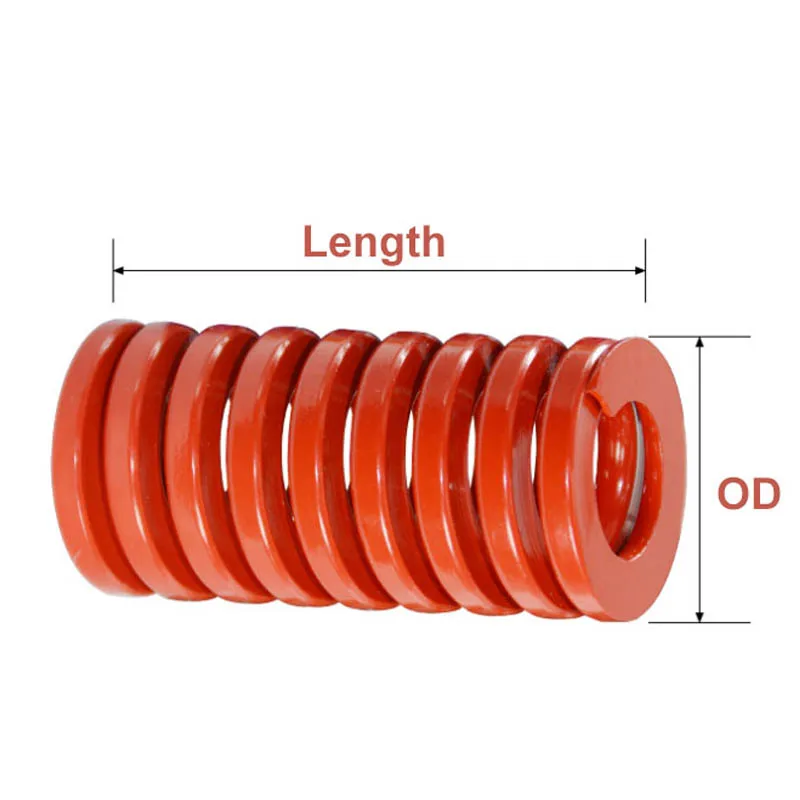 Red Compression Mould Die Spring Medium Load Spiral Stamping Alloy Steel OD 8 10 12 14 16 18 20 22 25 27 30mm Length 20mm-175mm