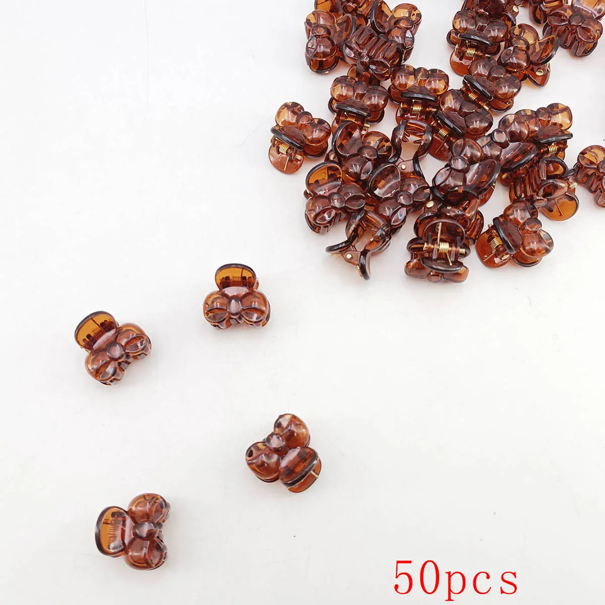 10/20/50/100 PCS Haarklammern für Frauen 2 cm kleiner Bogen Schwarz Braun Transparenter Kunststoff Mini Haarnadel Haarspangen Haarzubehör – Detail 7
