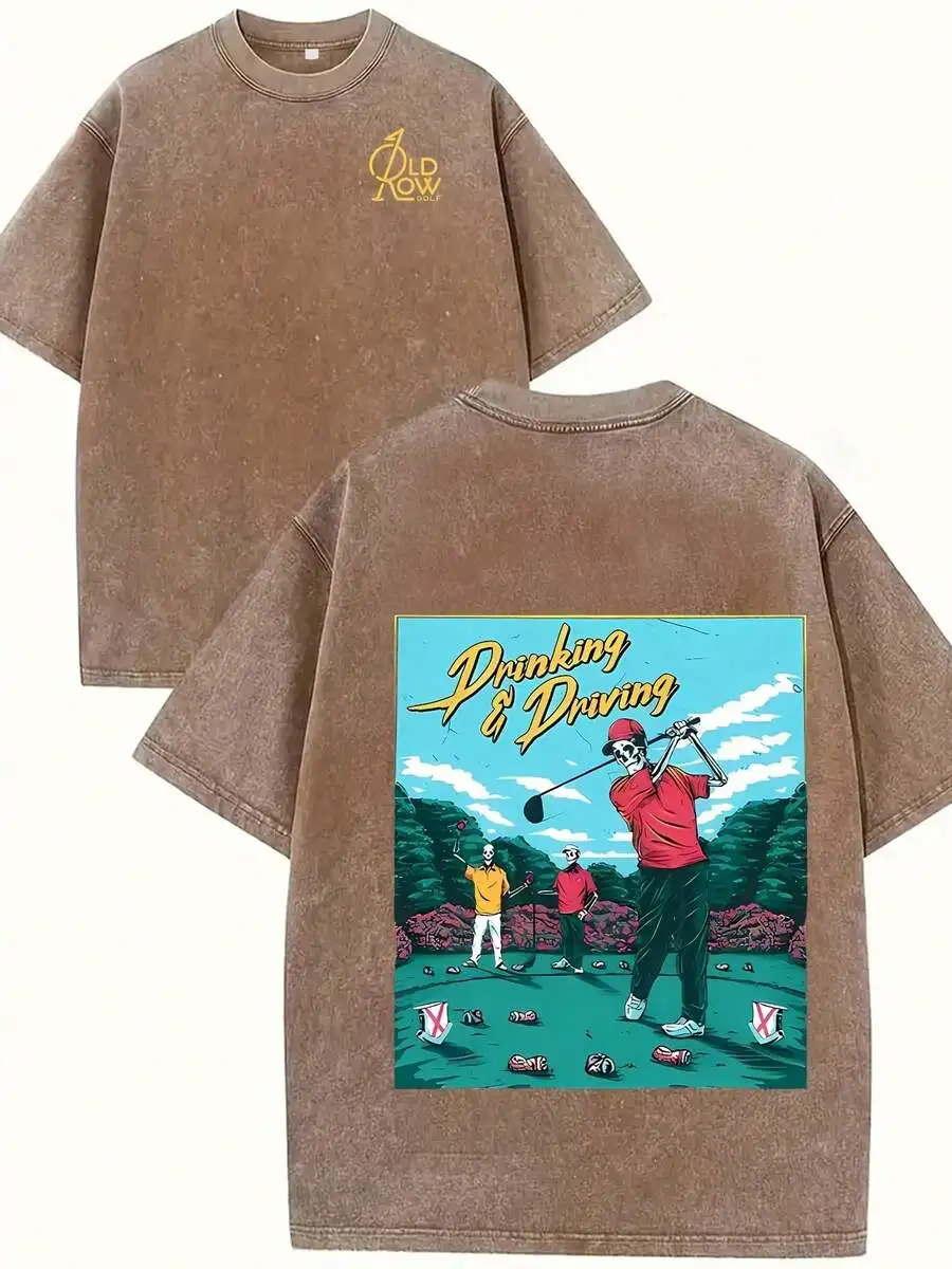 

Коричневая футболка с эффектом потертости и графическим изображением скелета, свободный крой, летняя повседневная одежда