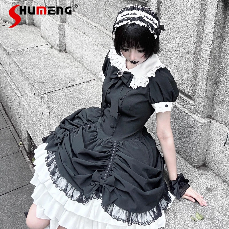 

Original Halloween Cos Dress Japanese Gothic Dark Doll Style Lolita Dress 2025 Summer New Punk Cool Girl Women's Elegant Dresses
