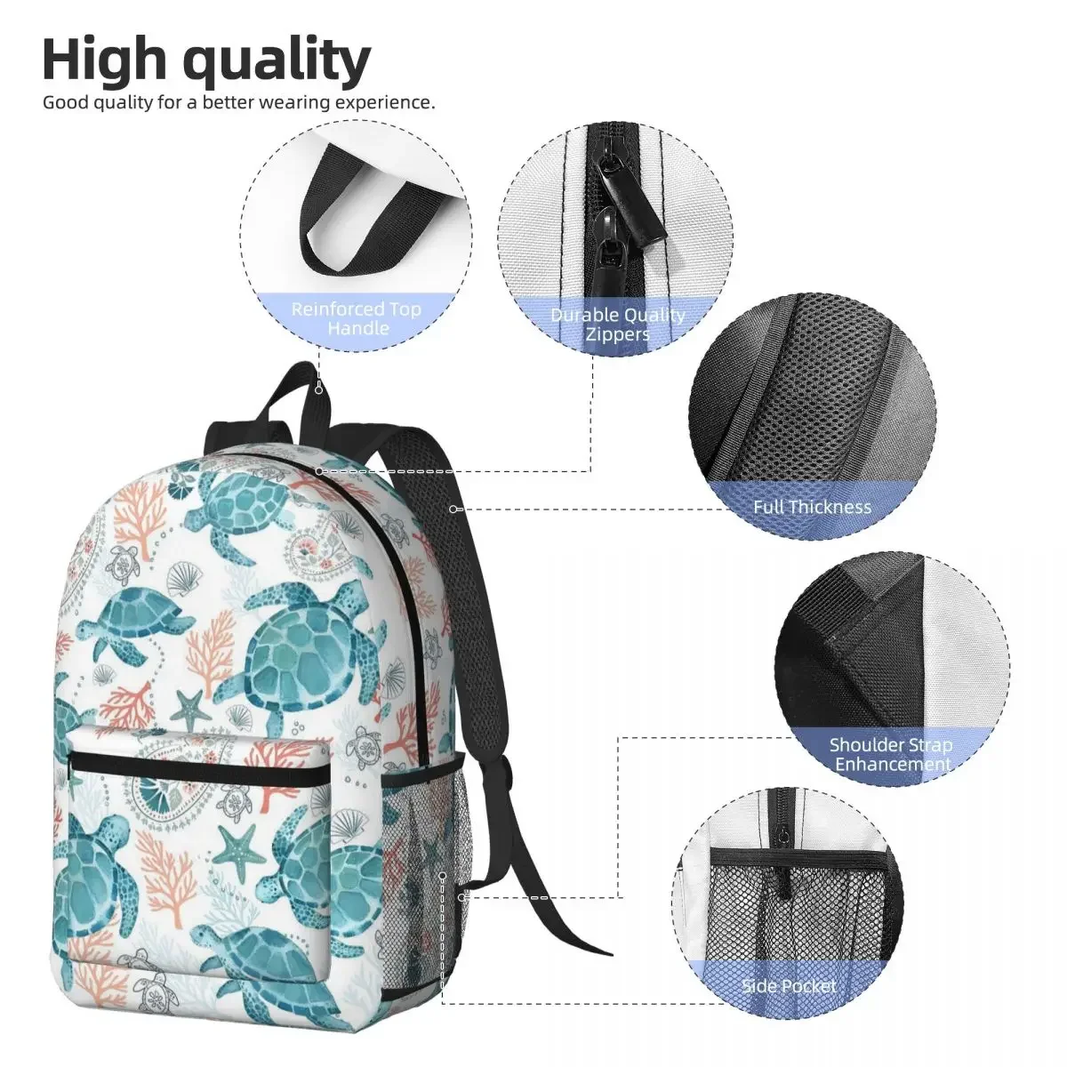 Watercolor Sea Vibrant Rainbow Turtle Backpack Daypack Large Capacity Children BookBag School Bag Shoulder Bags for Men Women