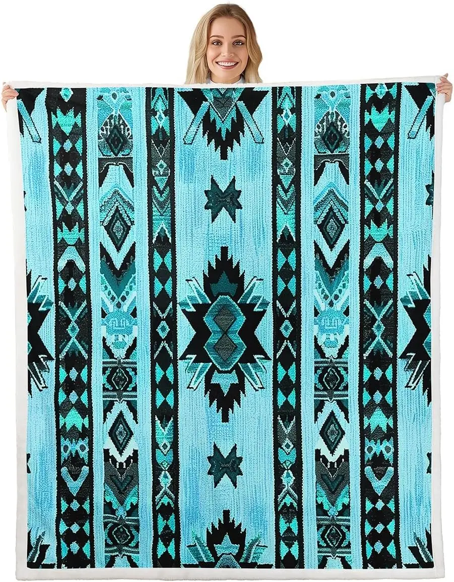 Aztec Pattern Blanket Tribal Geometric Design Fleece Throw Boho Decor Indigenous Art Cozy Home Textile