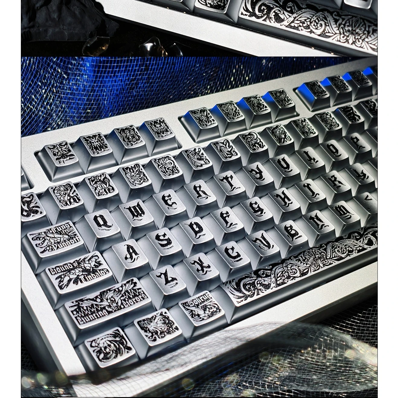 MAIMOOO Cthulhu Keycap Ancient God Metallic Paint 130 Key CHERRY PBT Customized Metal Texture For Keyboard Sliver Keycap