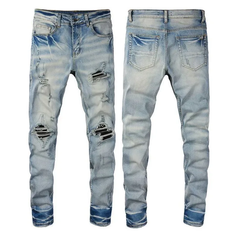 

Autumn and Spring Fashion Trend American Vintage Straight Leg Ripped Blue Jeans for Men Loose Sports High Quality Denim Pants
