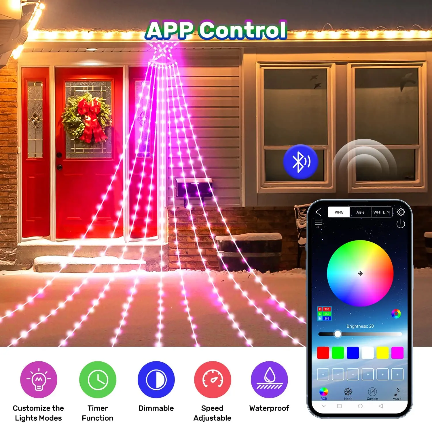 304LED akıllı noel ağacı dize işık yıldız Topper ile 3M APP kontrol peri dize işıklar Garland Garland açık dekor