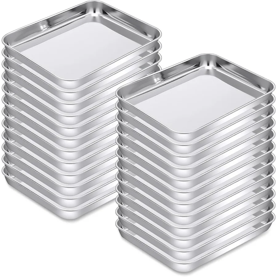 

24 Pcs Baking Sheet Pan Cookie Sheet Set for Oven Stainless Steel Trays Nonstick Small Serving Tray Cake Toaster Metal Food Tra