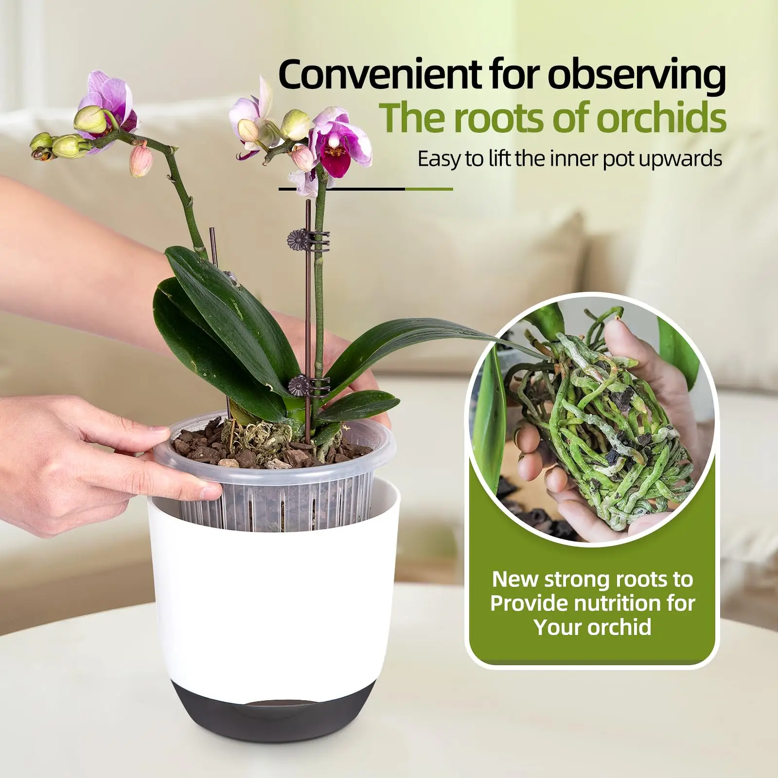 5,5/7 Zoll Orchideentöpfe mit Löchern zum Umtopfen, Blumentopf aus Kunststoff, transparenter Orchideen-Pflanztopf, selbstbewässernder Pflanztopf – Detail 6