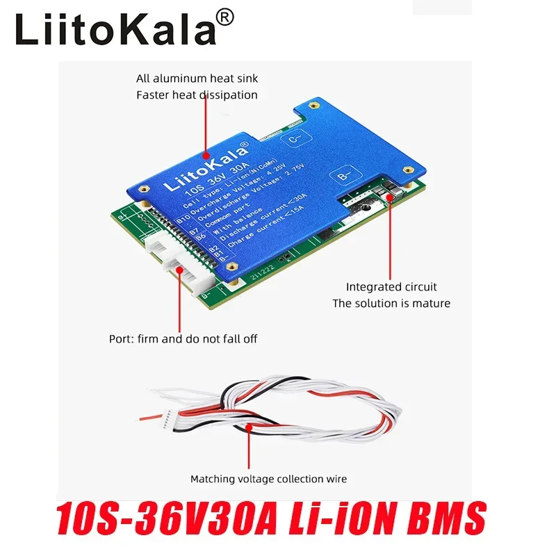 LiitoKala 10S 36V 30A Li-ion Protection Board Li-ion Cell 18650 Battery BMS PCB Board with Balance for Electric Car Inverter