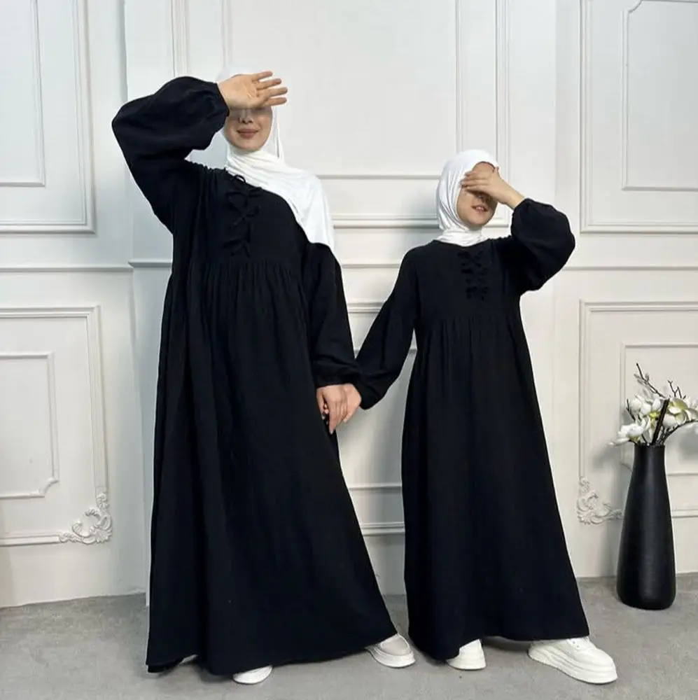 

New Mother and Daughter Abaya Dubai Muslim Women Girls Maxi Dress Eid Djellaba Jalabiya Turkey Kaftan Islamic Robe Kebaya Gown