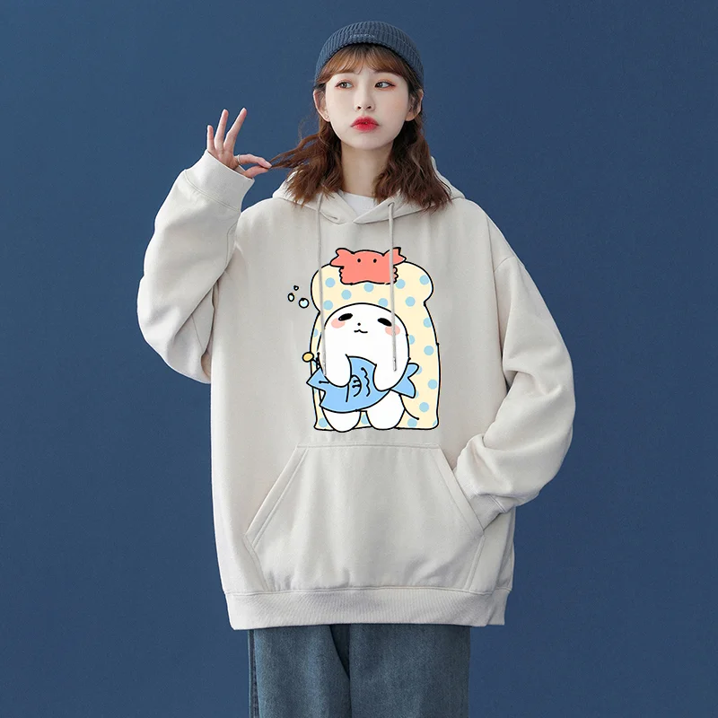 Sanrio Marumofubiyori męskie damskie bluzy z kapturem z hiphopowy sweter długim rękawem bluzy chłopcy dziewczęta jesienne topy płaszcze K