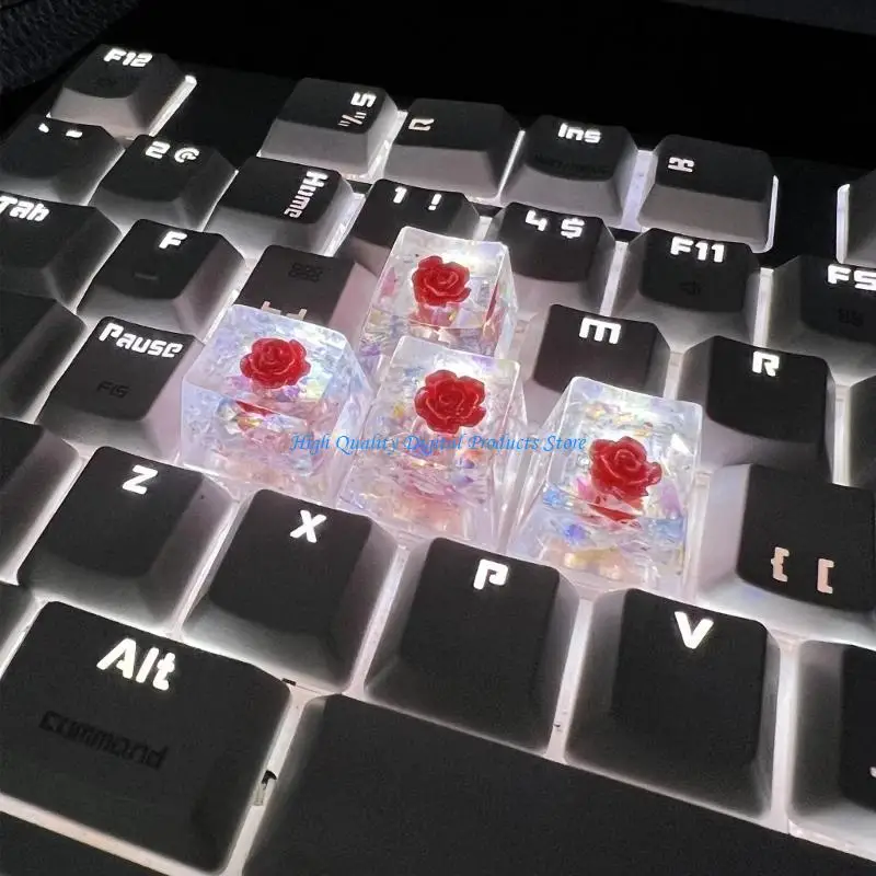 u2je保存花キーキャップバックライト付きエレガントな樹脂カメリアフラワーキーキャップ