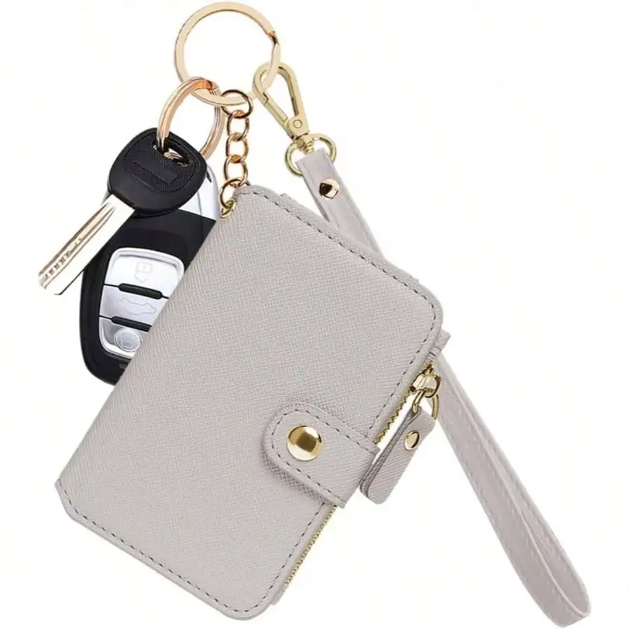 

Wallet, Womens Wallet PU Leather Keychain Wallet With Zipper Coin Pocket And ID Window Gift Box White