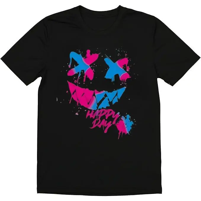 

Comfortable Fit Men's Crew Neck T-Shirt Cool Graffiti 'Happy Day'Tee with Slight Stretch, Casual Short Sleeves for Summer and