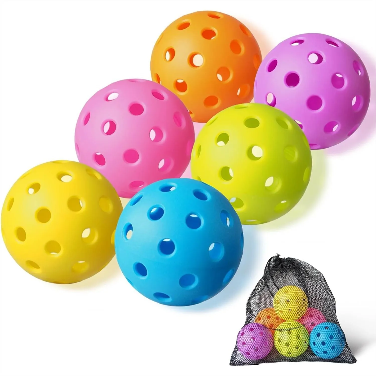 

6 Pack Pickleballs with 40 Holes for Outdoor Play, High Durability Pickle Ball Set with Mesh Bag, Colorful Balls for Superior