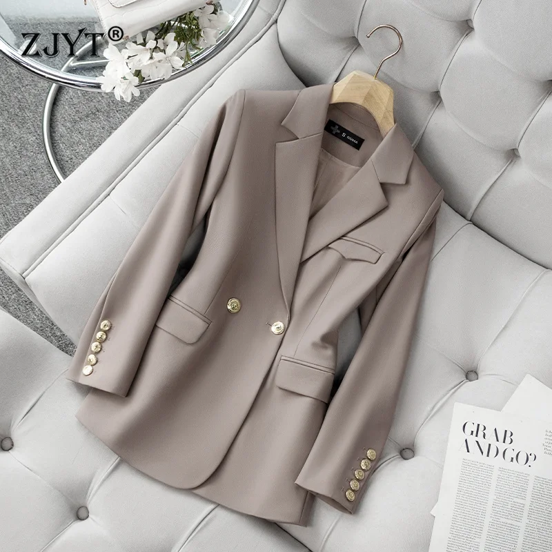 ZJYT Elegant Ladies Korean Style Office Blazers Women 2024 Autumn Fashion Long Sleeve Jacket Coat Female Outerwears Veste Femme