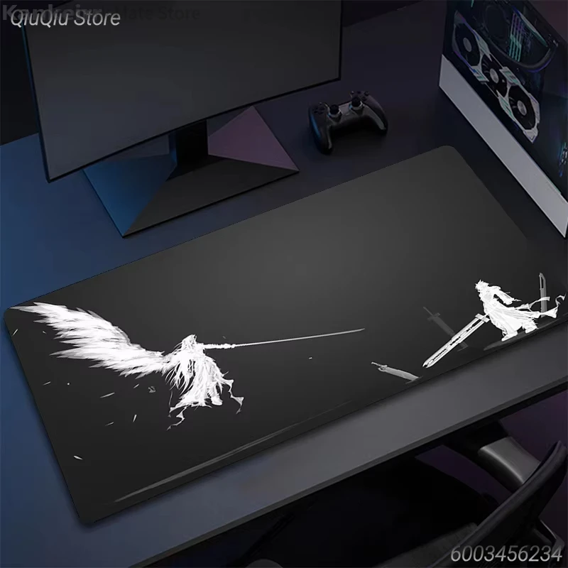 1PC Black White Final Fantasy Character Print Large Lock Edge Non-Slip Rubber Desk Mat for Gaming Office