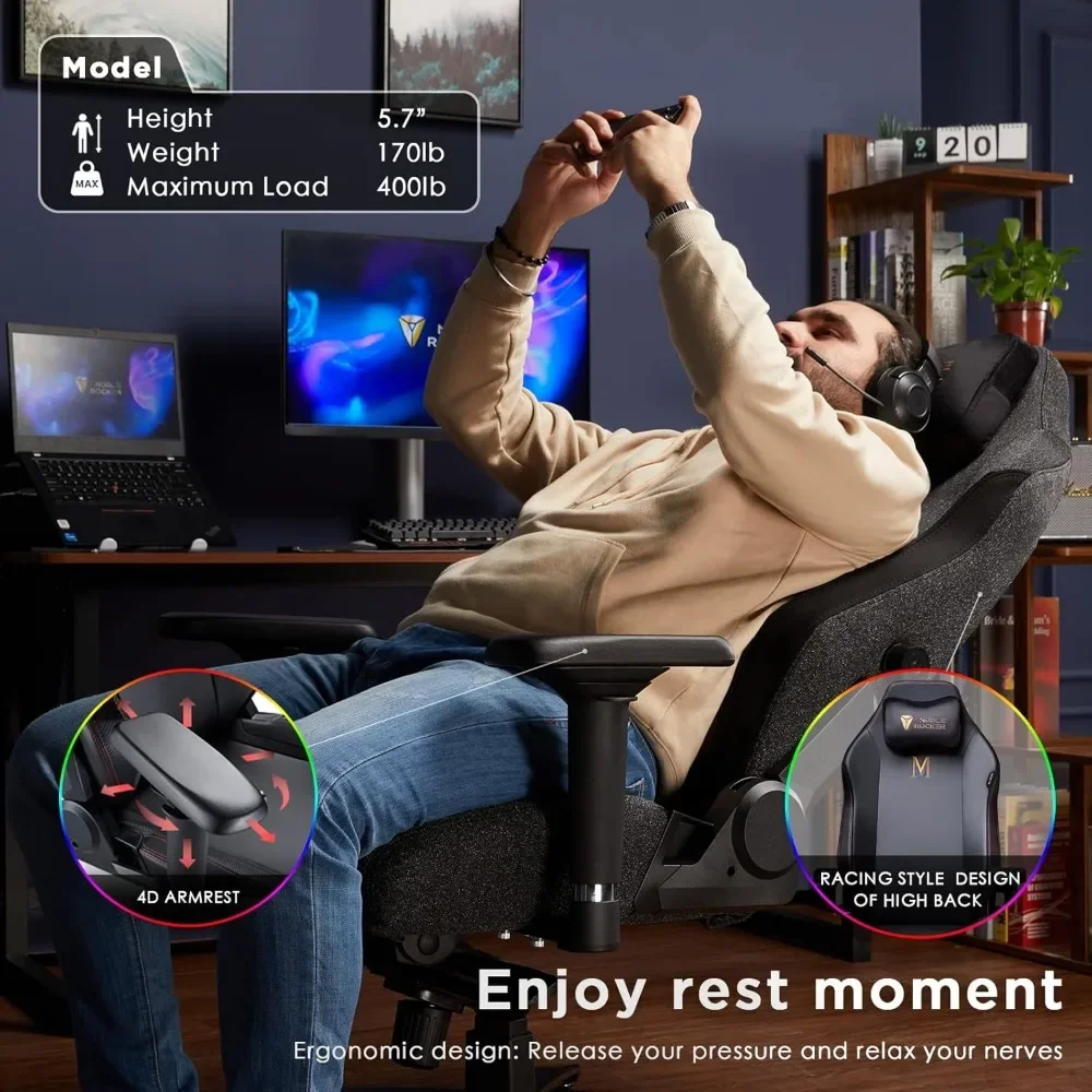 Gaming Chair Ergonomic PC Game Chair- Lumbar Support Headrest 4D Armrests Computer Chair, Big and Tall Comfortable Large